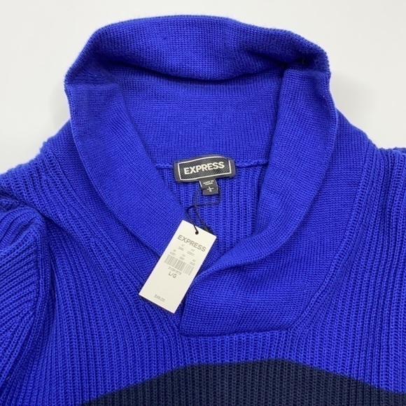 Express Blue Striped Cowl Neck Cotton Sweater NWT - Picture 3 of 7